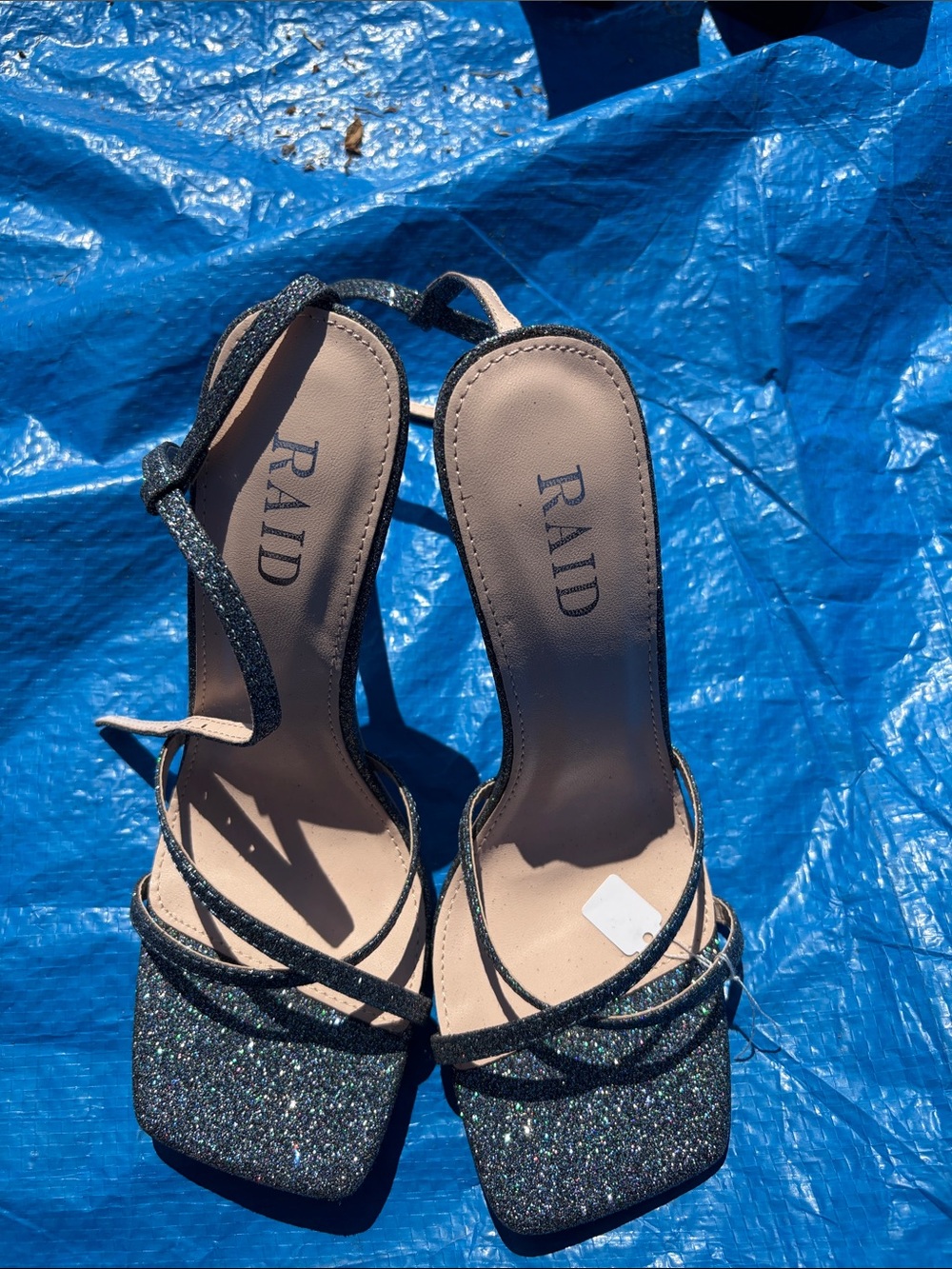 RAID Sparkle Strappy Heels in Black Glitter